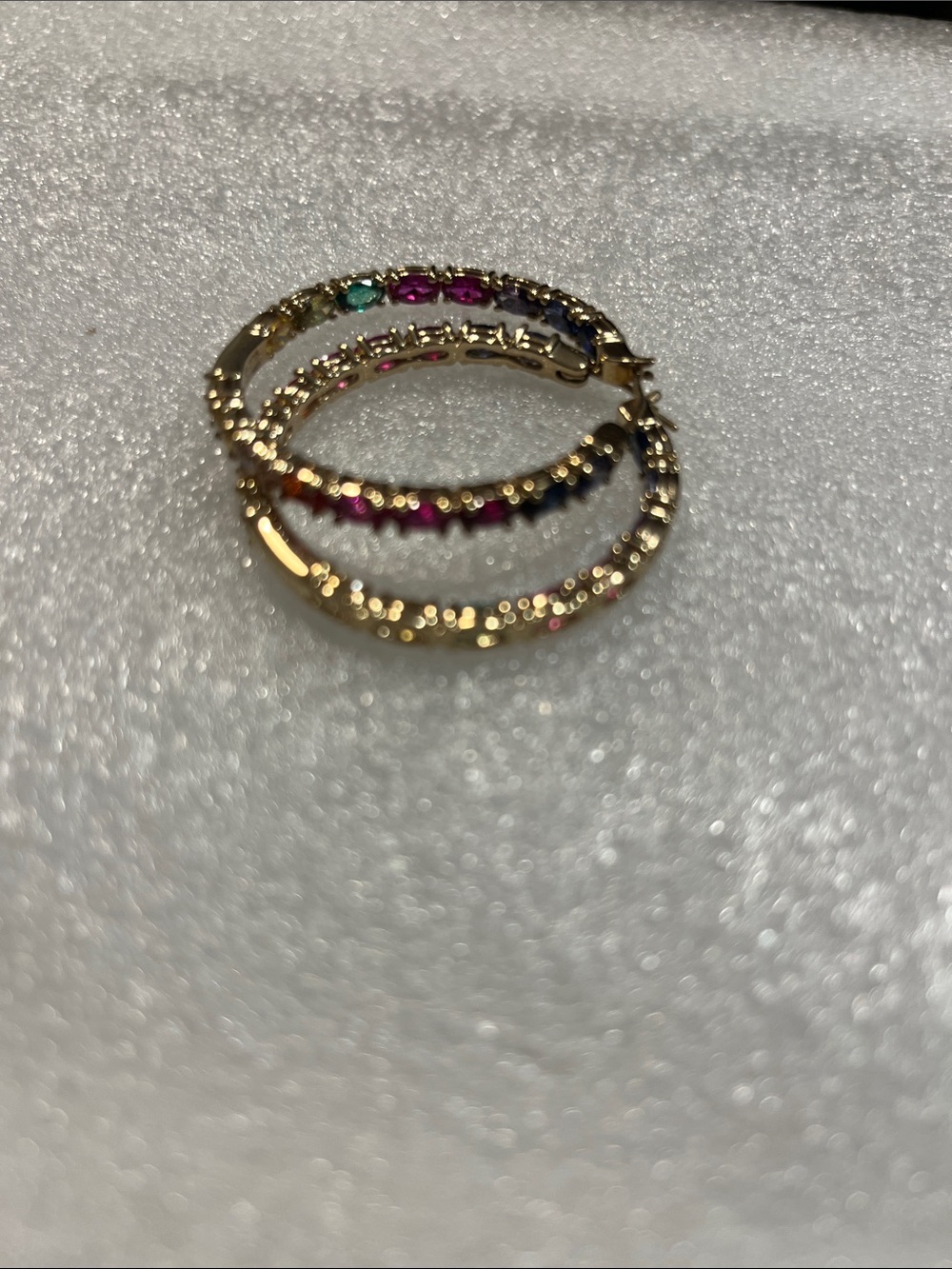 Pair of rainbow, gemstone hoop earrings